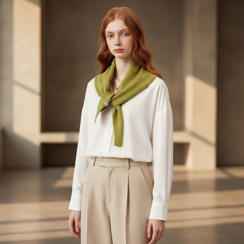 Echarpe Triangle Femme Tricotée portée autour du cou - Pêche Douce - Noir Ébène - Bordeaux - Jaune Moutarde - Vert Olive - Bleu Ciel - Marron Doux - Gris Taupe - Crème Douce - Rose Poudré