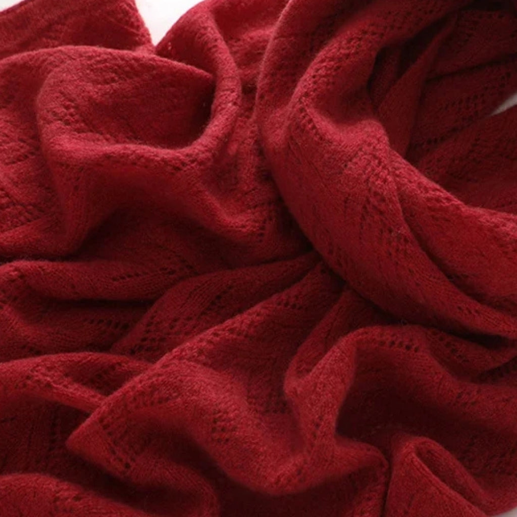Écharpe Cachemire Rouge Femme texture enroulée - Rouge