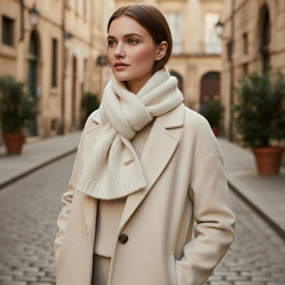Echarpe Duveteuse Femme portée autour du cou - Crème Écrue - Gris Clair - Marron Foncé - Gris Foncé - Beige Clair