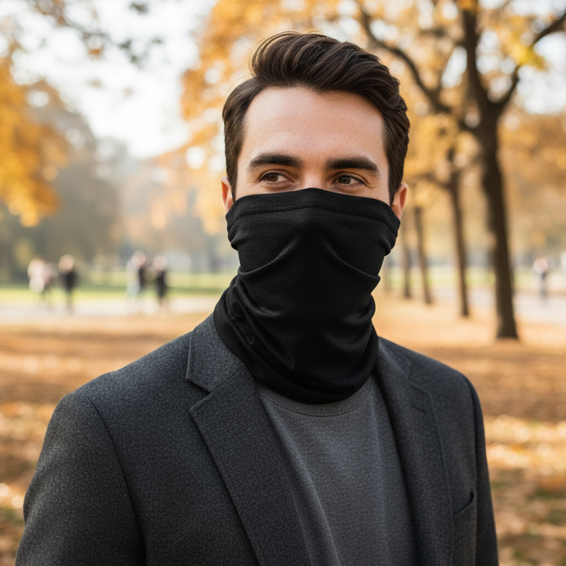 Tour de Cou Polaire Homme portée en extérieur - Charcoal - Bordeaux - Bleu Marine - Gris Clair - Gris Foncé - Noir Ébène