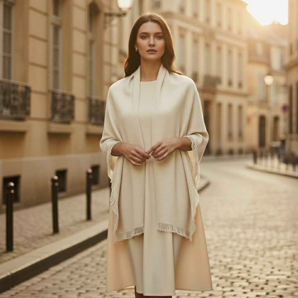 Etole Beige en Cachemire portée sur les épaules - Beige