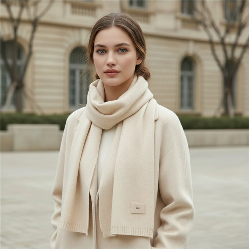 Echarpe Fine Femme Couleur Unie portée autour du cou - Beige Clair - Beige Foncé - Beige Sable - Vert Émeraude - Vert Sapin - Bleu Royal - Marron Chocolat - Orange Brûlé - Rouge Vif - Noir Ébène - Bleu Poudré - Gris Clair - Rose Poudré - Jaune Moutarde