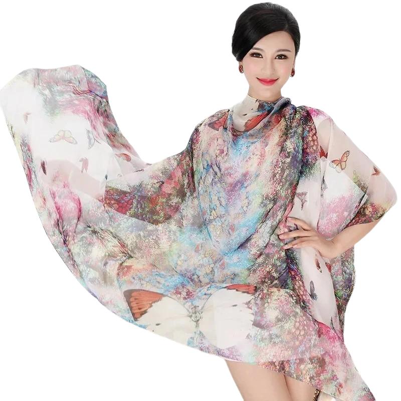 Grand Foulard en Soie Multicolore et Transparent 