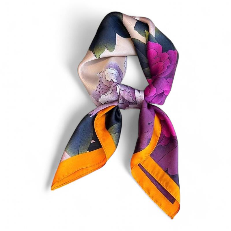 Petit Foulard Carré Couleur Violet et Orange 70*70cm