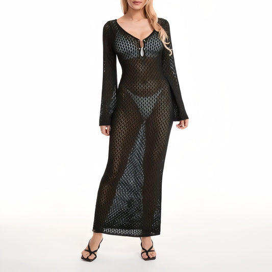 Robe Crochet de Plage Chic Ajourée - Noir