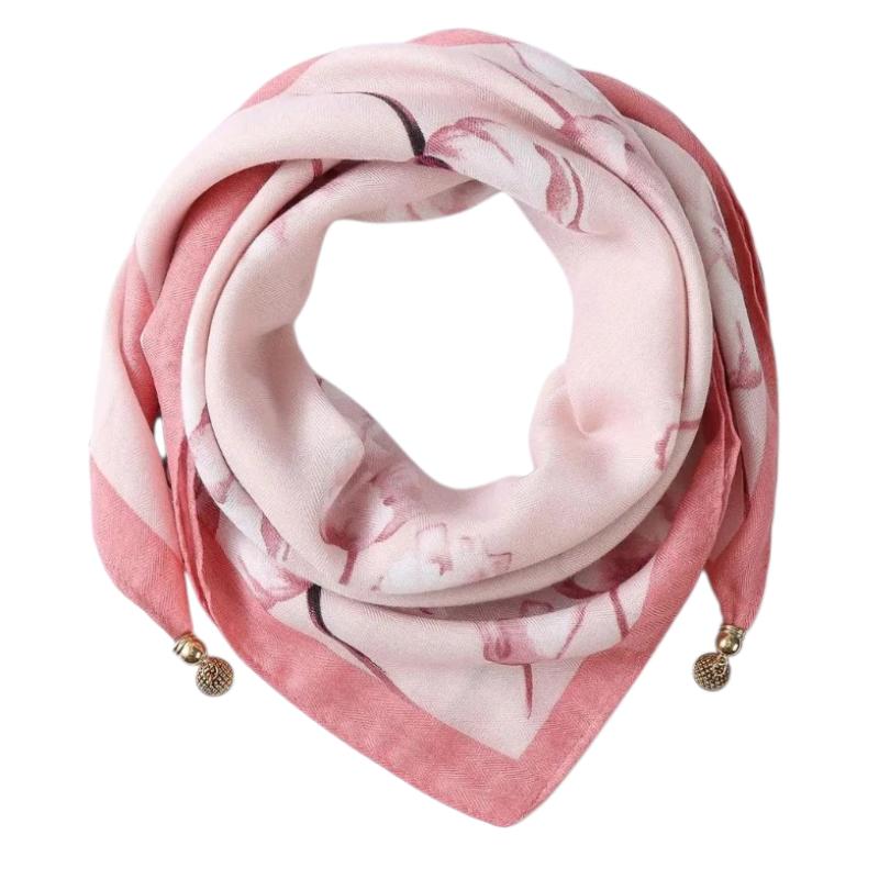 Chèche Foulard Breloques - Rose Pâle et Corail - 70*70cm