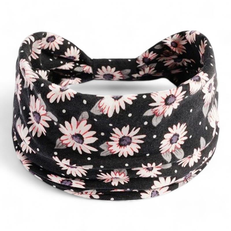 Bandeau Croisé Cheveux Femme Noir et Rose Pâle 