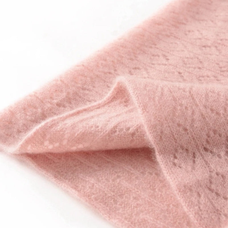 Écharpe Rose Poudré en Cachemire détail de la matière - Rose