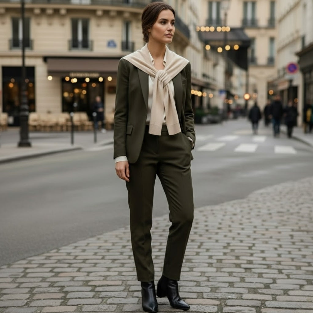 Mini Châle d'Épaule en Cachemire portée sur les épaules - Beige Clair - Bleu Pâle - Marron Clair - Marron Foncé - Noir - Crème Écrue - Jaune Moutarde
