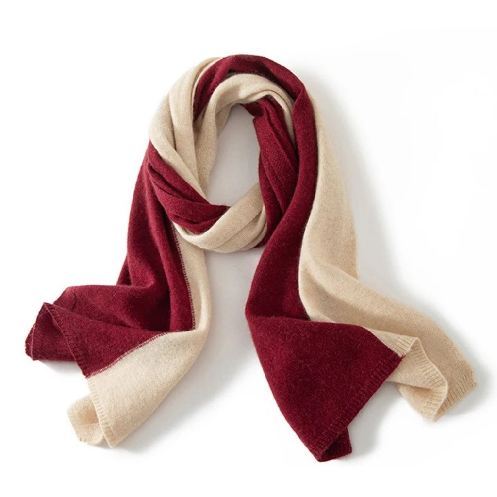 Écharpe Bicolore Cachemire Femme - Bordeaux et Beige Clair - 180*45cm