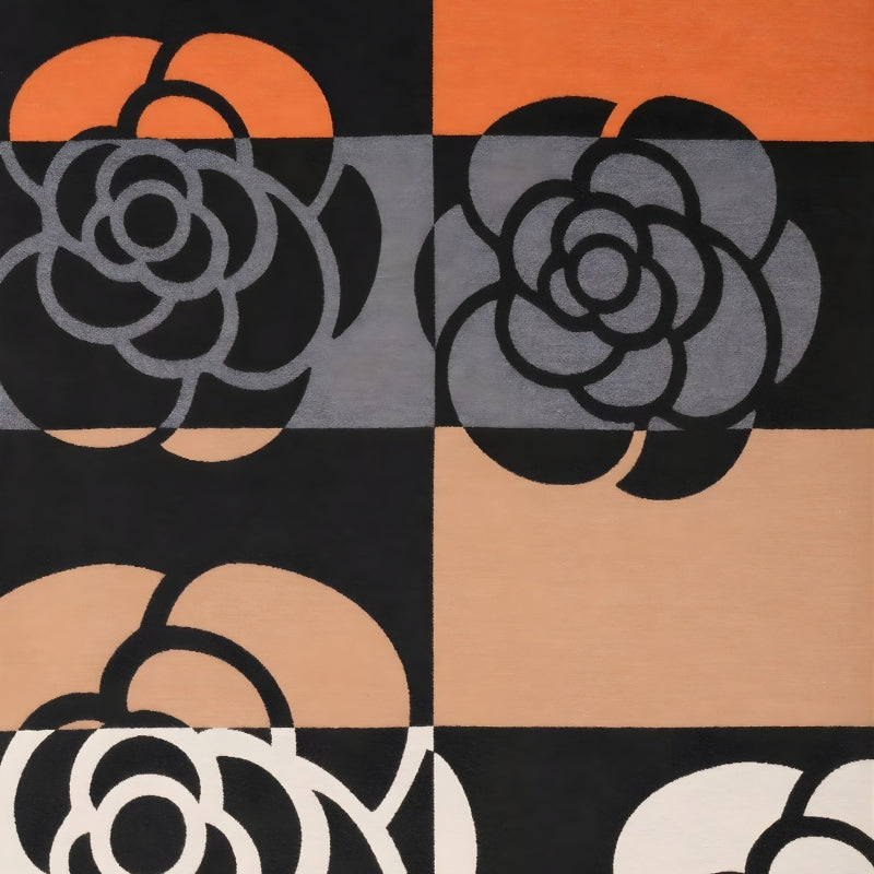 Etole à Motif Camélia Géométrique motifs floraux géométriques - Beige et Orange - Beige et Marron - Rose et Marine - Marine et Beige - Lavande et Beige