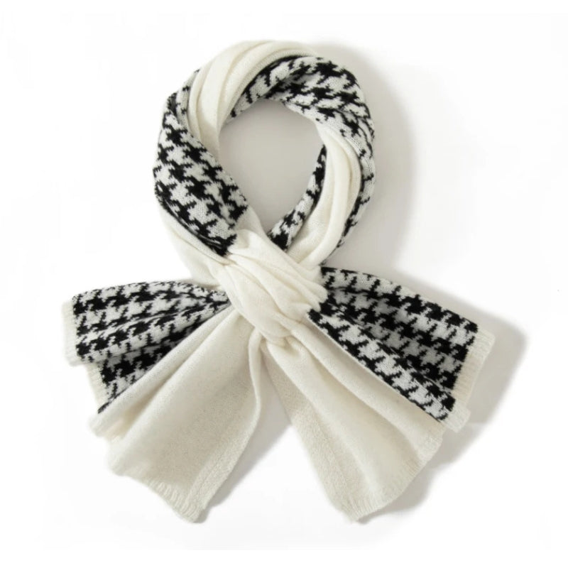 Écharpe Cachemire Motif Pied-de-Poule - Noir - 93x33cm