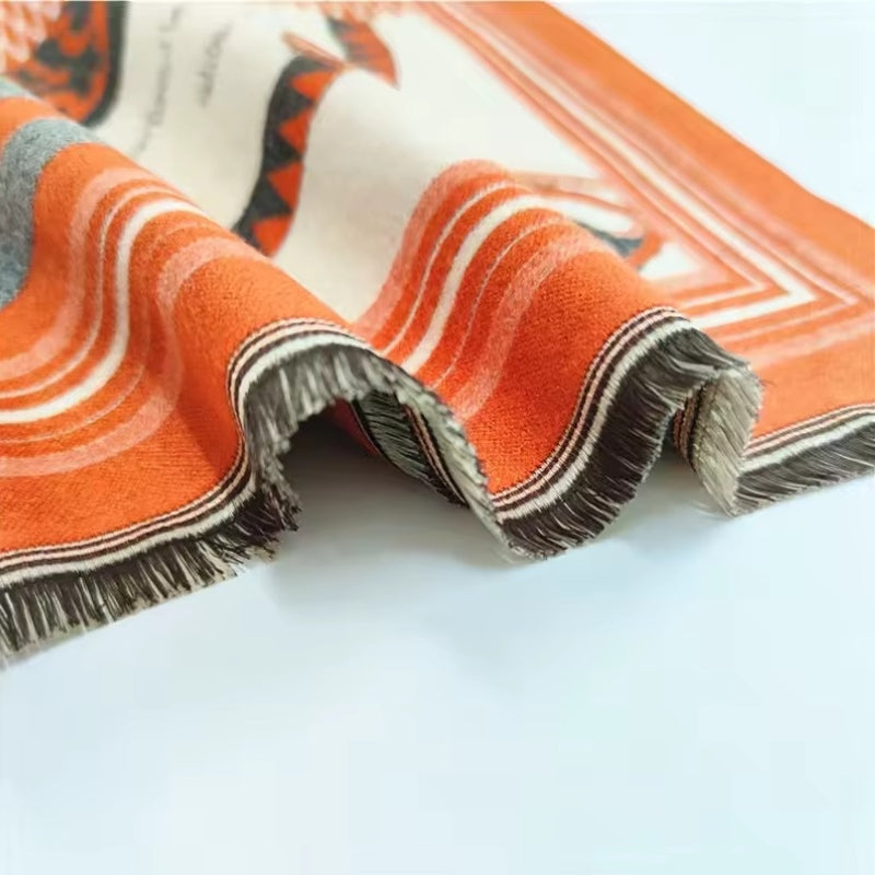 Etole à Motifs Graphiques détail de l'ourlet - Orange 1 - Orange 2