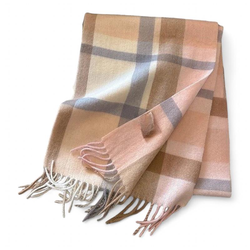 Echarpe en Laine à Franges Rose et Beige 188*32cm