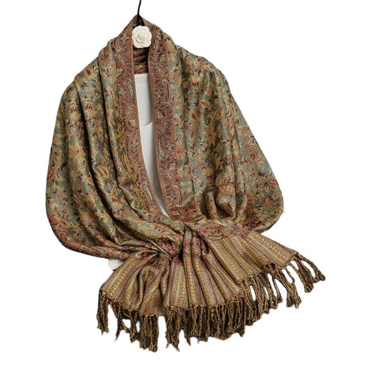 Foulard Indien Femme Vert Pâle et Marron 