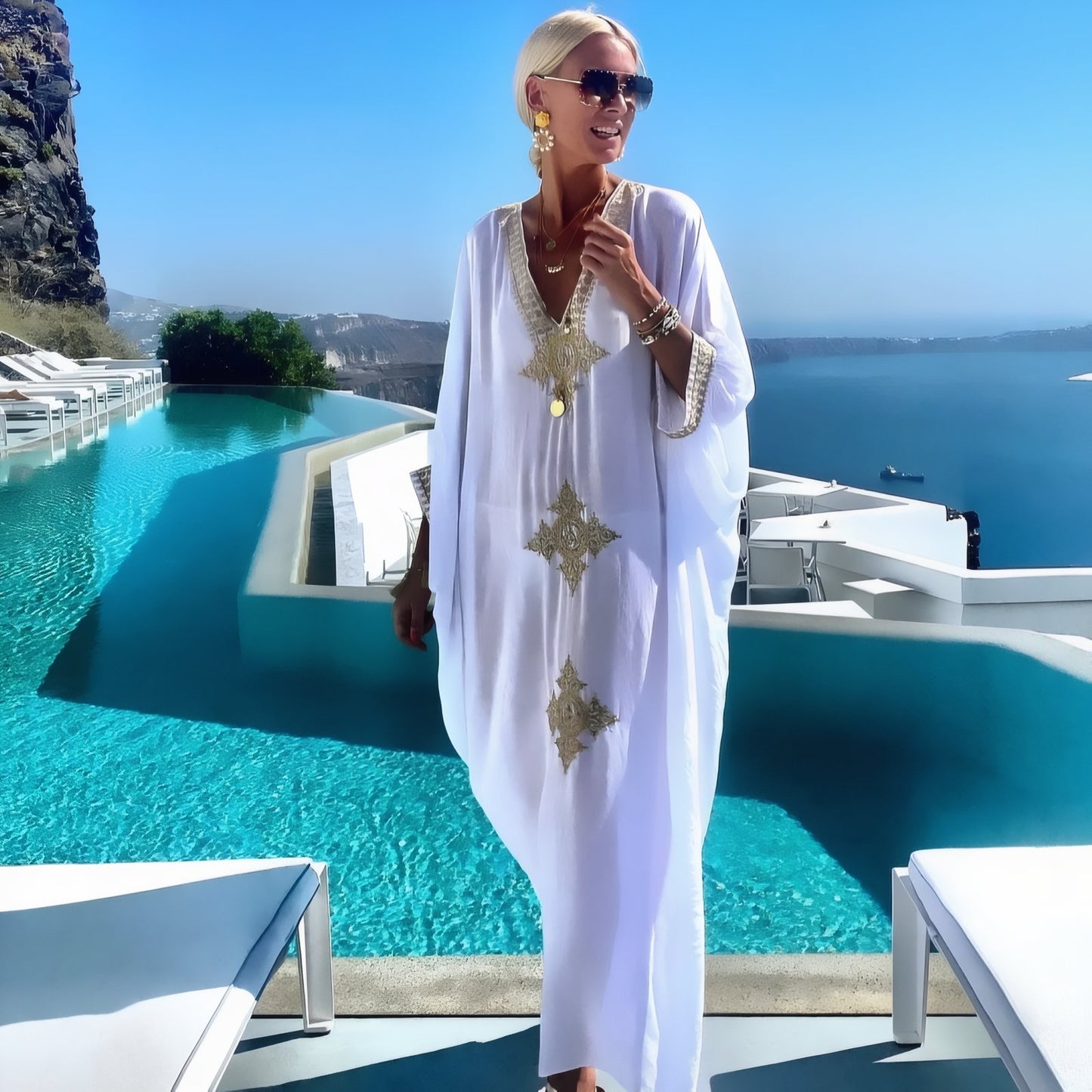 Longue Robe de Plage à Broderie Ethnique