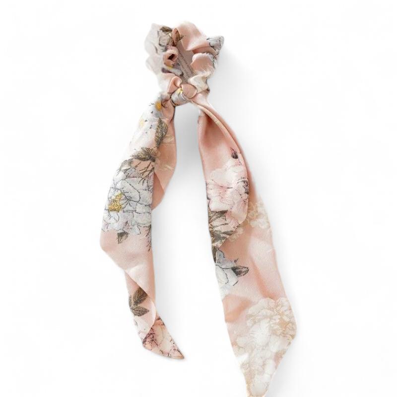 Chouchou Foulard Cheveux Rose Poudré et Blanc 