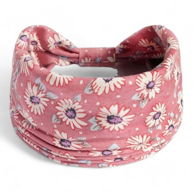 Bandeau Croisé Cheveux Femme Rose Pâle et Blanc 