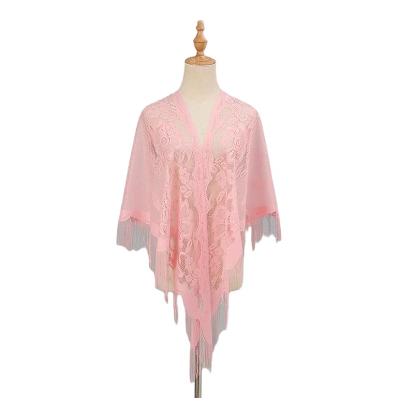 Châle Cape Crochet en Dentelle Rose Pâle 