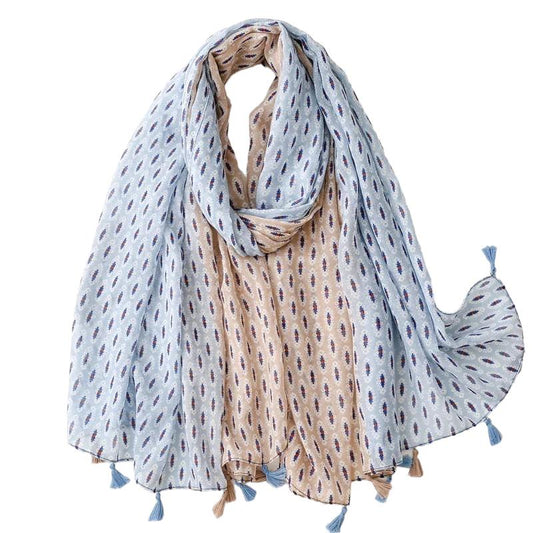 Chèche Echarpe Multicolore Originale Bleu Ciel et Beige 180*90cm
