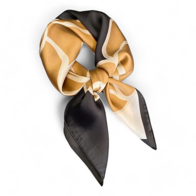 Petit Foulard Carré Couleur Doré et Noir 70*70cm