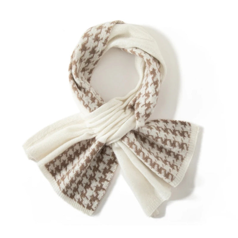 Écharpe Cachemire Motif Pied-de-Poule - Blanc - 93x33cm
