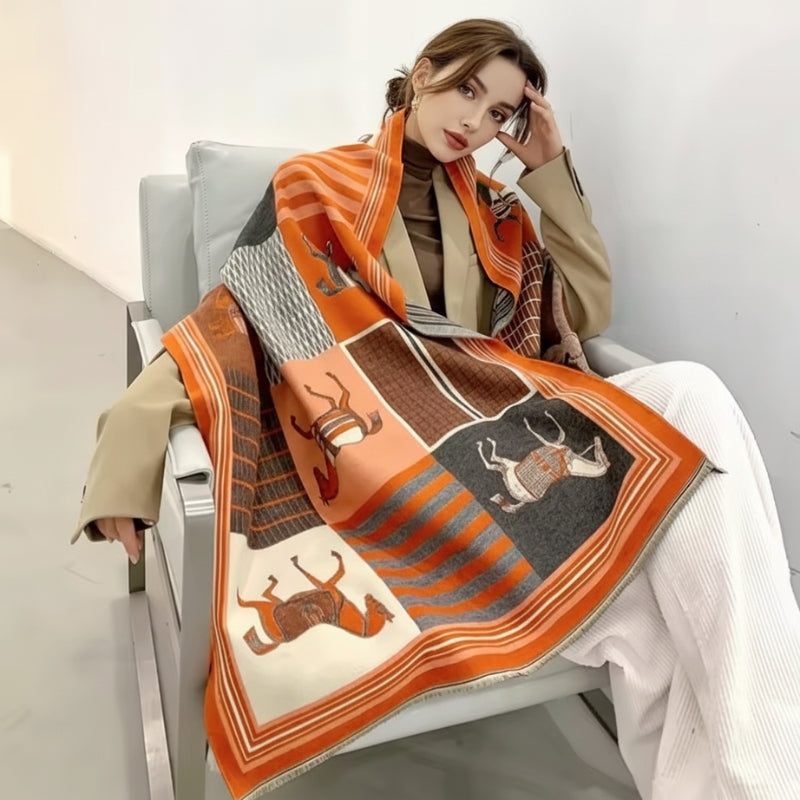 Etole à Motifs Graphiques portée sur les épaules - Orange 1 - Orange 2