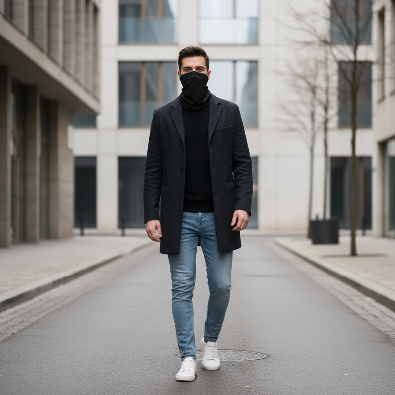 Tour de Cou Polaire Homme portée en extérieur - Charcoal - Bordeaux - Bleu Marine - Gris Clair - Gris Foncé - Noir Ébène