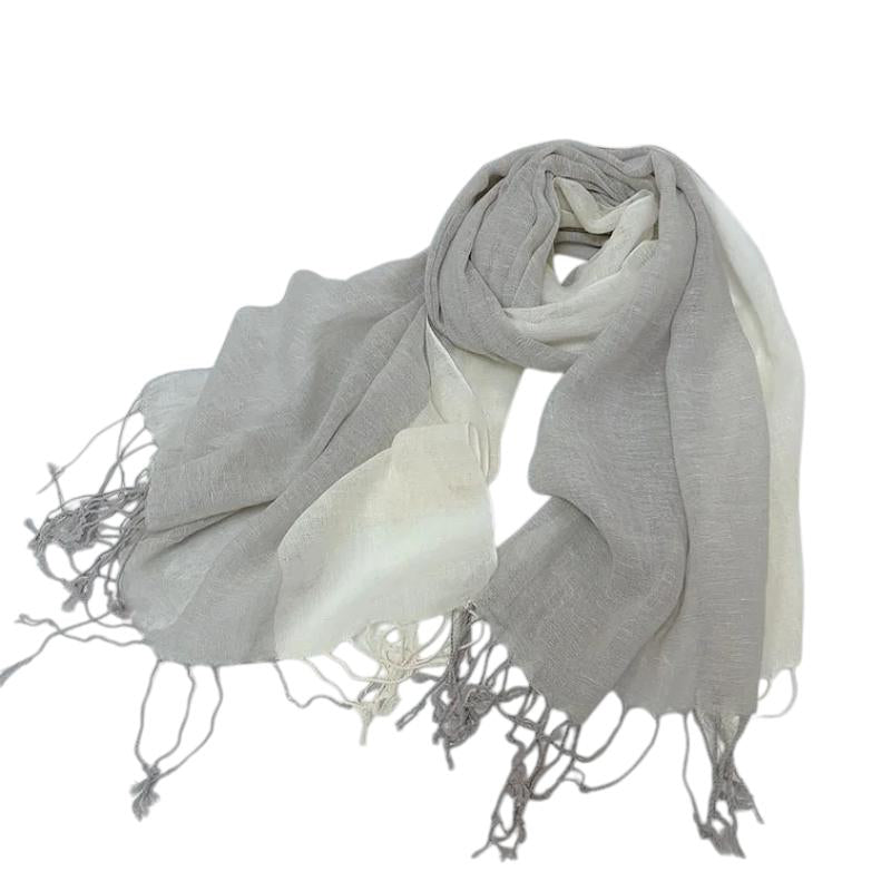 Echarpe Coton et Lin - Gris Clair et Crème - 200*60cm