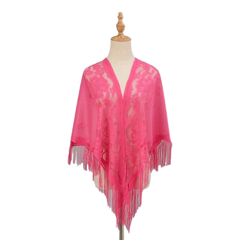 Châle Cape Crochet en Dentelle Fuchsia 