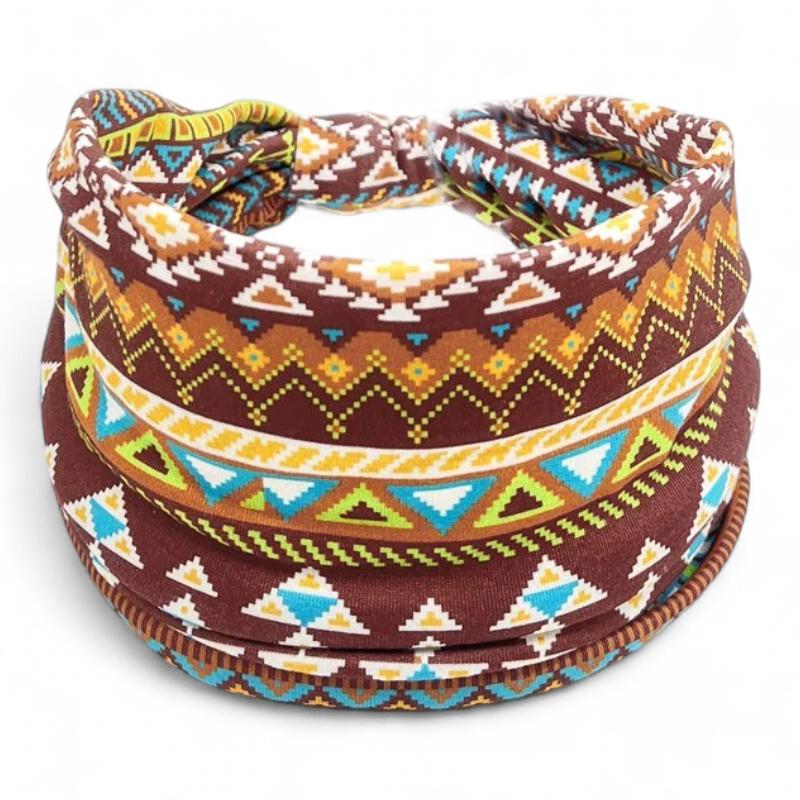 Bandeau Croisé Cheveux Femme Marron et Vert Émeraude 