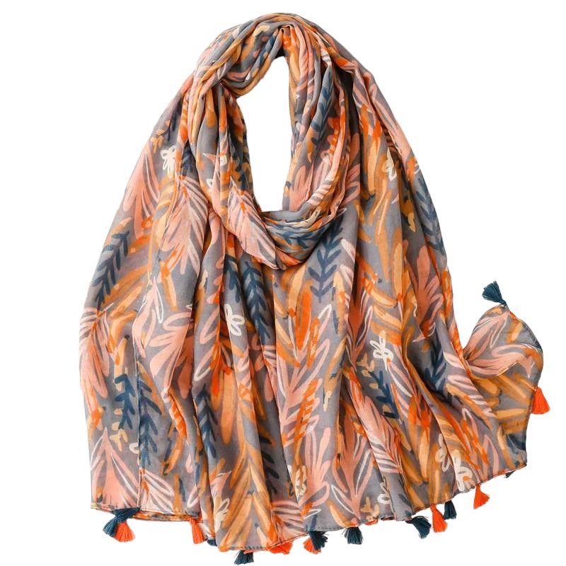 Foulard Chèche Femme Gris et Orange 180*90cm