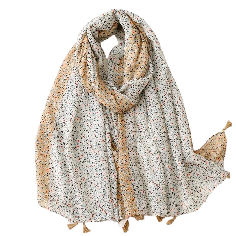 Chèche Pompon Beige et Jaune 180*90cm