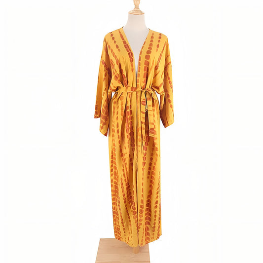 Kimono de Plage Tie and Dye Manches Longues - Jaune - Unique