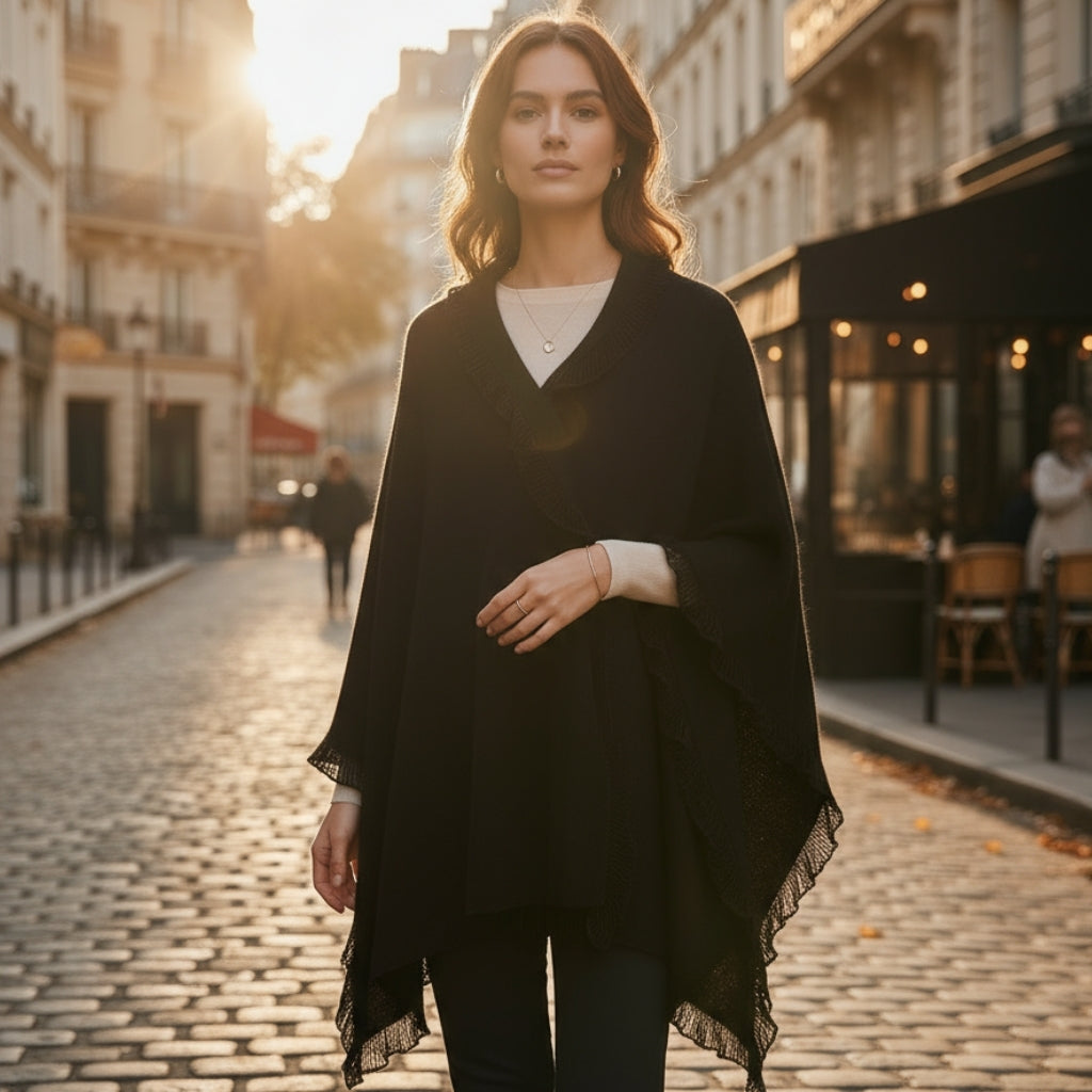 Etole Noire en Cachemire portée en extérieur - Noir