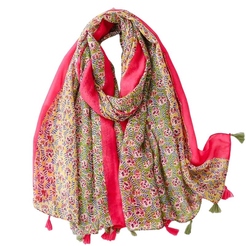 Foulard Chèche Femme Rose et Vert Lime 180*90cm