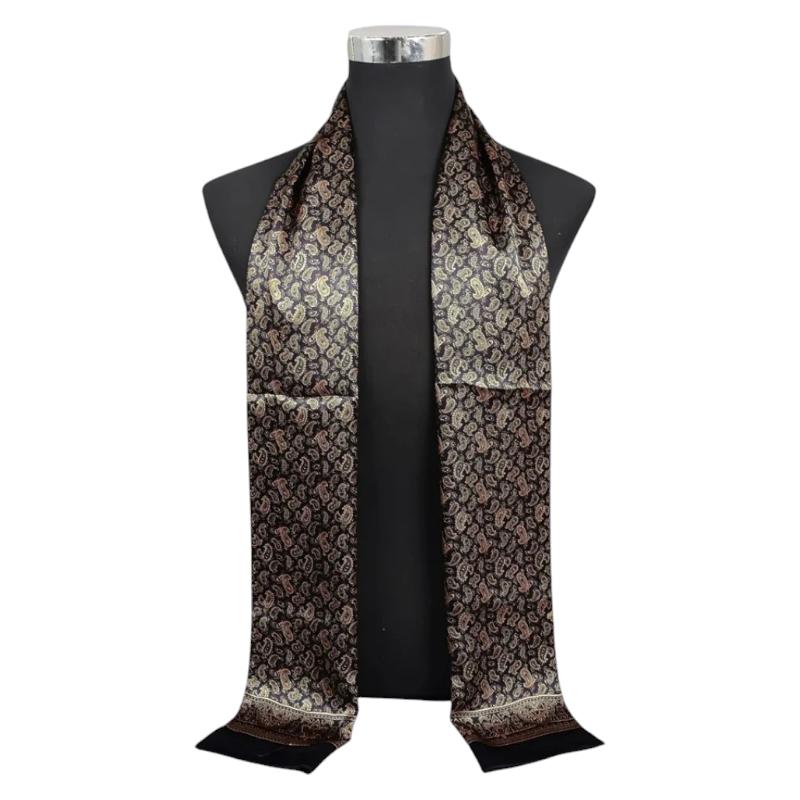 Echarpe Soie Homme à Motif Cachemire - Marron et Beige - 160*26cm