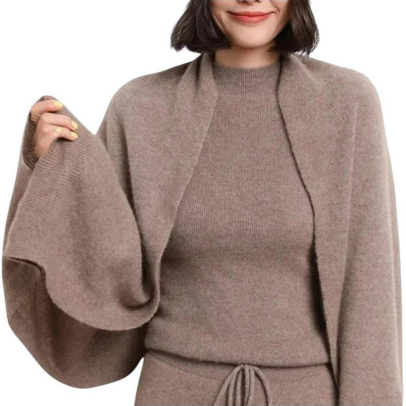 Écharpe Cape en Cachemire Femme - Marron Doux - 140*60cm
