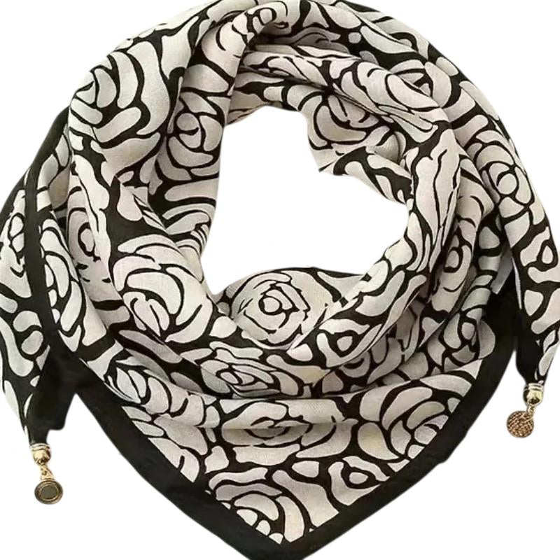 Chèche Foulard Breloques - Beige et Noir - 70*70cm
