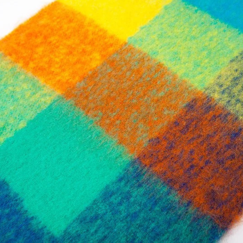 Grande Echarpe Femme Multicolore gros plan texture - Rose et Violet - Beige et Moutarde - Gris et Vert Menthe