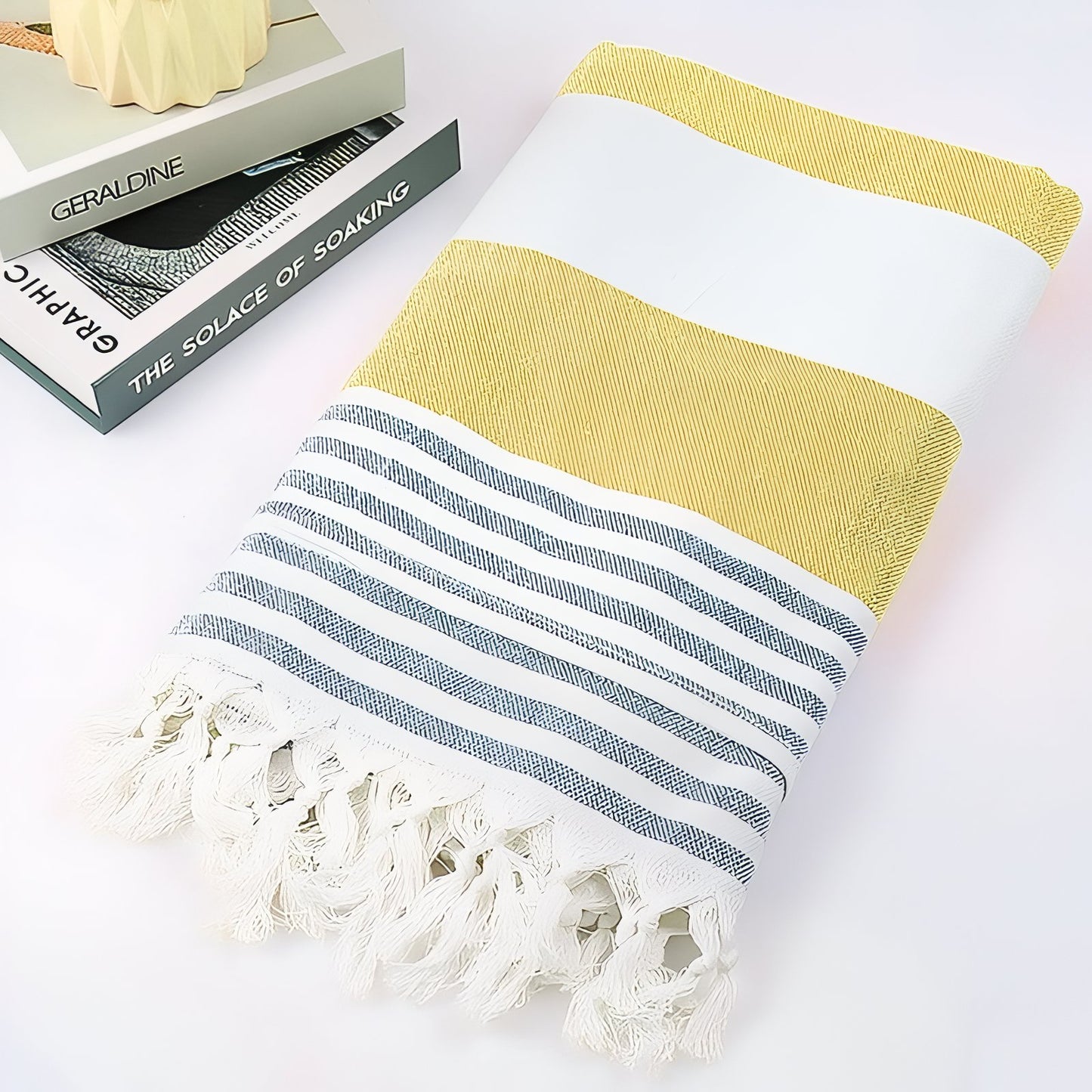 Fouta de Plage Rayé Tricolore à Franges