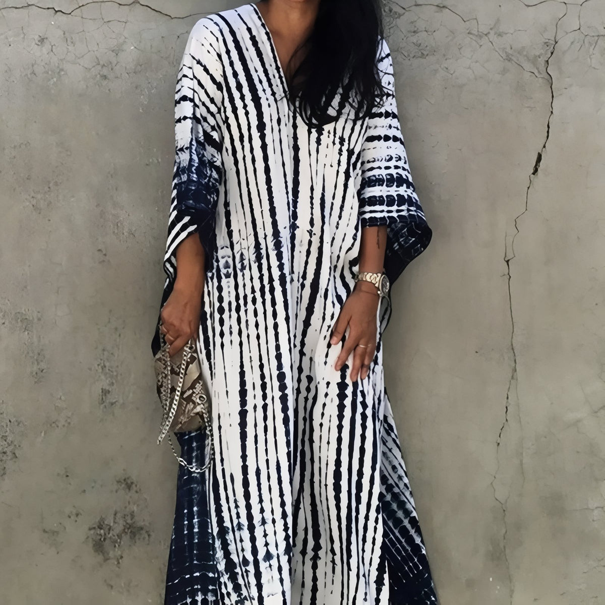 Robe de Plage Boho Style - Blanc et Bleu - Unique