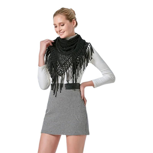Châle Crochet avec Fanges Noir 150*170cm