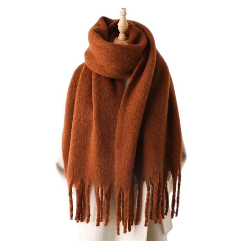 Grosse Echarpe à Franges - Marron Chaud - 240x38cm