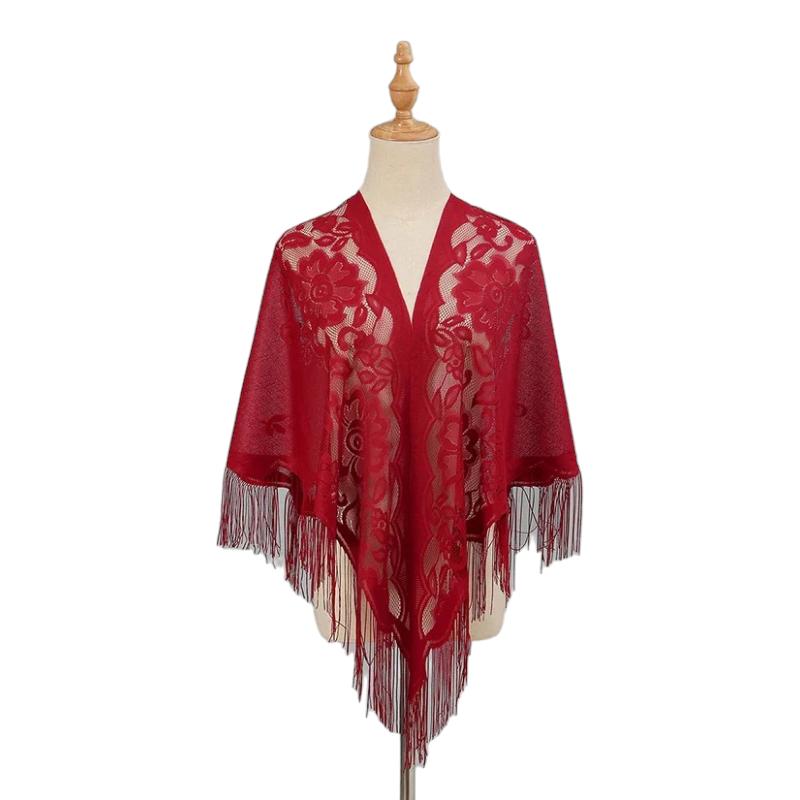 Châle Cape Crochet en Dentelle Rouge 