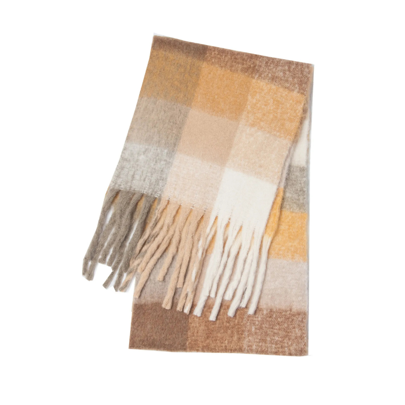 Grande Echarpe Femme Multicolore - Beige et Moutarde - 230x38cm