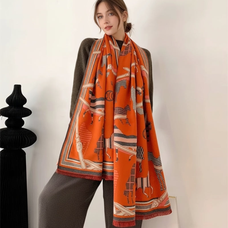Etole à Motifs Graphiques - Orange 2 - 185x65cm