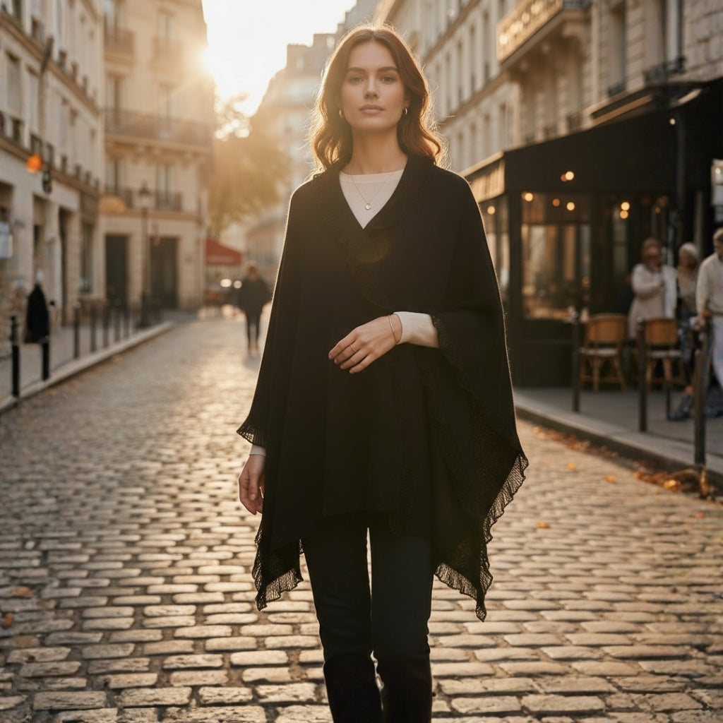 Etole Noire en Cachemire portée en extérieur - Noir