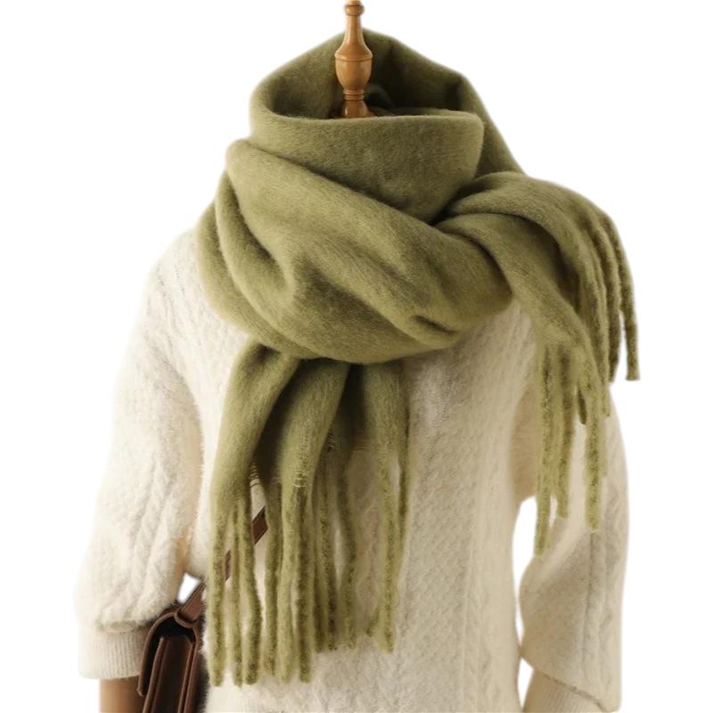 Grosse Echarpe à Franges - Vert Olive - 240x38cm
