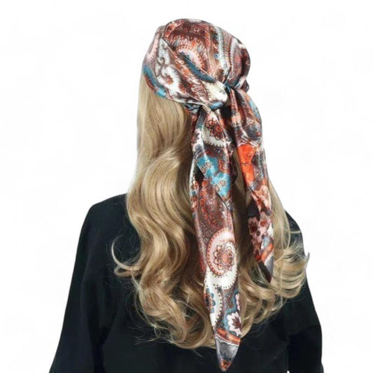 Foulard pour Cheveux Carré Bleu Turquoise 90*90cm